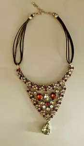 Collana a bavaglino con Pietre vitree colorate Metallo dorato Collier Losanghe - Foto 1 di 8