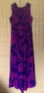 VTG 60s 70s Waltah Clarke Women Floral Ruffle Purple Hawaiian Maxi Dress SEE DIM - Picture 1 of 13