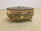 Vintage Brass Small Jewelry Box Japan State Of Oklahoma Red Lining
