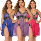 Plus Size Women Sexy Lace Lingerie Sheer Babydoll Full Slip Dress Nightwear US