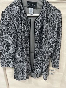 Giacca donna Alex Evenings taglia small nera argento pizzo floreale nuova con etichetta - Foto 1 di 11