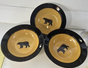 3 Brushwerks Bear Big Sky Carvers 9 1/4" Wide Rim Bowls Butterscotch - Picture 1 of 7