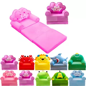 3 In 1 Kids Couches Fold Out Foldable Princess Toddler Chairs Bed Sofa Recliners - Picture 1 of 33
