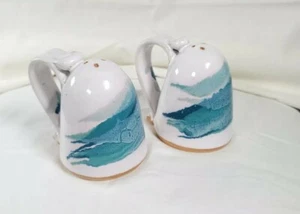 Hand crafted Studio Pottery Stoneware Salt & Pepper shakers Drip Glaze Turquoise - Picture 1 of 12