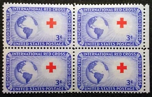 1952 US🇺🇸Red Cross 3 Cent Block/4 Stamps Sc#1016 FREE2Ship w/TRACKING!(S368) - Picture 1 of 6