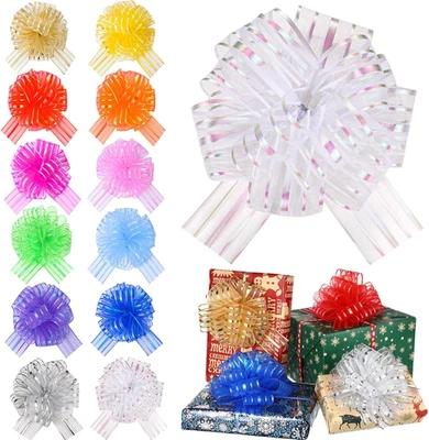 24 Piezas Arcos de Navidad para Envoltura de Regalo Grandes 6 Pulgadas Organza Artesanía Arcos para Foto 1 de 4