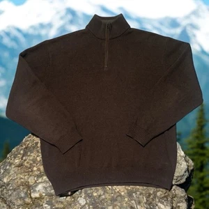 Robert Talbott Men’s L 1/4 Zip Pullover Sweater Brown 100% Cotton Rib Knit - Picture 1 of 3
