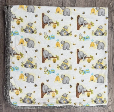 Baby Handmade Honey Bear Tree Minky Trim Flannel 36"x36" Baby Blanket - Image 1 of 3