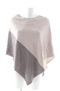 CASHMERE AND WOOL Poncho Donna Maglione crema-marrone stile casual - Foto 1 di 5