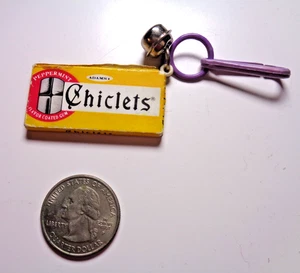 Vintage 1980s Plastic Bell Charm Yellow Box of Chiclets on Clip - Picture 1 of 5
