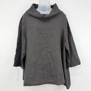 Bryn Walker Top Damen XL schwarz 100% Leinen Lagenlook Coastal minimal Wasserfallausschnitt - Bild 1 von 12