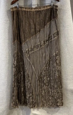 Falda Chico’s 3 Boho Malla Arrugada Hada Grunge Burnout Floral Maxi Lagenlook Foto 1 de 4