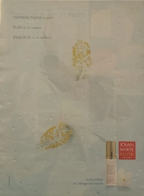 1998 Jovan White Musk Feminino IMPRESSÃO ANÚNCIO Perfume Antigo Anos 90 Delicado Flor Gotas de Orvalho - Imagem 1 de 4