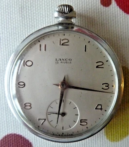 Lanco Pocket Watch Made in Switzerland Stainless Steel Case Over Wound 15 Rubis - Picture 1 of 4
