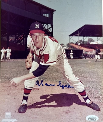 Warren Spahn HOF Signed 8x10 Photo Milwaukee Braves JSA - Image 1 of 3