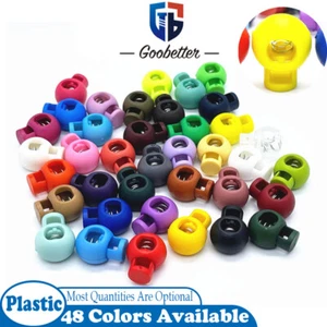 Single Hole Cord Stopper Lock Toggle Laces Stop End Metal Spring 48 Colours - Picture 1 of 44