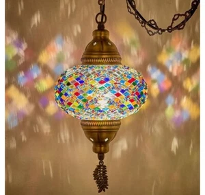 Demmex Authentic Turkish Lamp Multicolored Plug In Swag Lamp 6.5” Globe - Picture 1 of 15