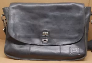 WILL Leather Goods Messenger Shoulder Bag Soft Black Leather Plaid Interior - Picture 1 of 22