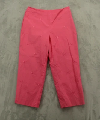 Casual Corner Crop Pants Women's 8 Pink Solid Floral Pattern Cotton Side Zipper - Image 1 of 4