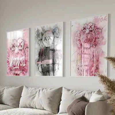 Juego de 3 carteles de Hypebeast Kaws Rosa Gris Pared Arte Impresiones Póster Impresiones A4 A3 A2 Foto 1 de 4