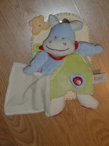 Kuscheltier Plüsch Baby'nat Babynat Pferd Kuh Esel Kuh Marionette Taschentuch blau grün - Bild 1 von 1