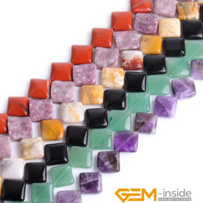 Natural 16mm Assorted Stones Square Beads For Jewelry Making Strand 15" YB - Image 1 of 4