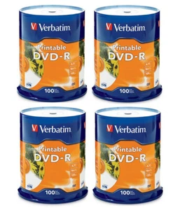 400 x Verbatim 95153 White InkJet Blank DVD-R 4.7GB Azo Dye+ Free Sleeve - Picture 1 of 4