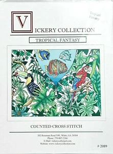 Tropical Fantasy Fish Parrot Toucan Counted Cross Stitch Pattern Vickery #2089 - Imagen 1 de 1