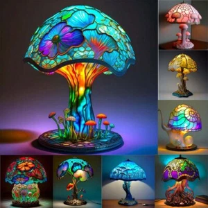 Painting Glass Mushroom Table Lamps Bohemian Resin Table Lamp Night Light Decor- - Picture 1 of 20