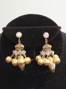 DESLUMBRANTES PENDIENTES COLGANTES DE ESTRÁS PERLA BARROCA DE COLECCIÓN - Imagen 1 de 7