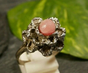 Brutaler 835 Silber Ring Rosen Blume Optik Rhodochrosit Defekt Rosa Plastisch - Picture 1 of 10