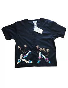 Lisa International Patchwork Blusa Botones Bordada Aplique Zapatos Talla L - Imagen 1 de 5