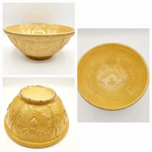 RARE Antique American 1800s Molded Mixing Bowl Yellow Ware Large 10in Heavy - Picture 1 of 12