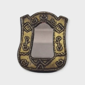 Vintage Wooden Brass Frame Doll's House Dressing Table Mirror Style 5cm x 4cm - Picture 1 of 10