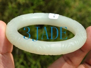 Handgeschnitztes natürliches Hetian Nephrit Jade Armreif Armband, mit Zertifikat - Bild 1 von 10