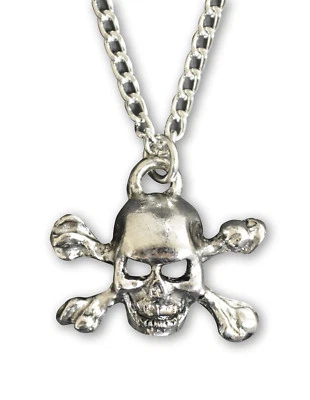 Collar Colgante Calavera y Huesos Cruzados Antiguo Acabado Plata Estaño NK-453 Foto 1 de 4