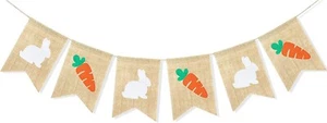 Uniwish Rabbit Carrot Banner Garland Happy Easter Decoration Rustic Spring Theme - Picture 1 of 1