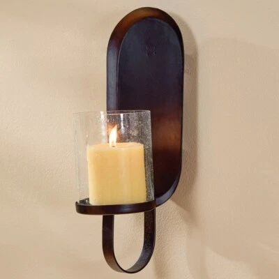 Iron Metal Wall Sconce Glass Black Candle Holder - Image 1 of 4