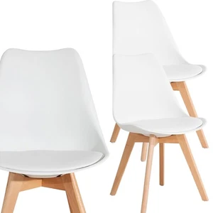 Set 2er Design Stuhl mit Kissen Weiß– Esszimmerstuhl mit Holzbeinen DSW - Bild 1 von 8