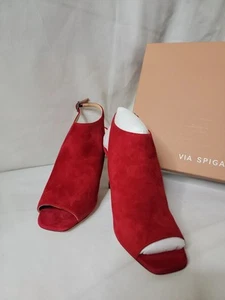 Via Spiga Cerise Red Teresa Suede Peep Toe Slingback Sandals Women's 9 NIB - Picture 1 of 9