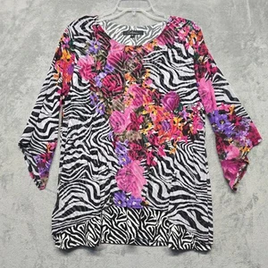 Calessa Top Womens Sz Medium Floral Zebra Mixed Print Layer Lightweight Flowy - Picture 1 of 13