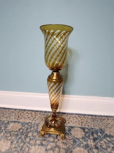Vintage Dominic Vase Bernstein Kristall geschliffen Bronze Messingfassung. 22"H schwer  - Bild 1 von 12