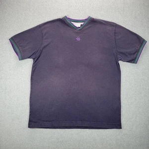 T-shirt vintage Wimbledon adulto L blu manica corta scollo a V logo tennis croquet sfumato - Foto 1 di 8