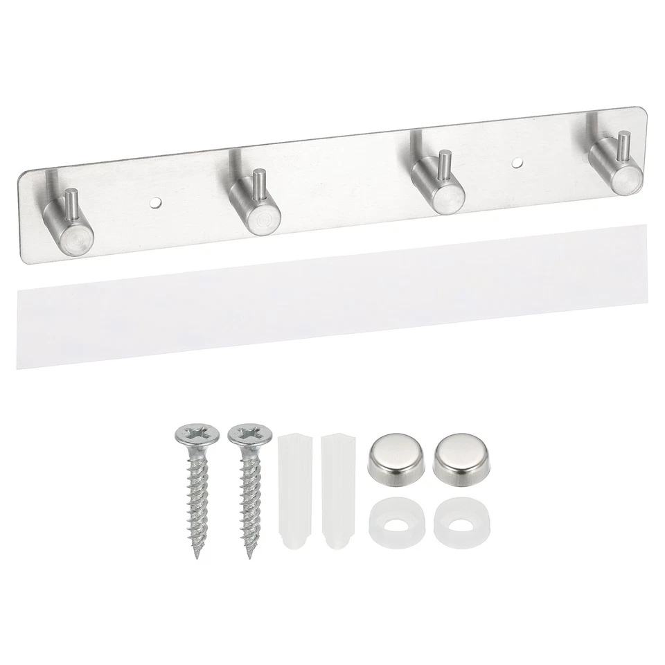 10" 304 Stainless Steel Coat Rack Wall Mount with 4 Hanging Hooks, Silver - Image 1 of 4