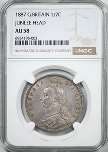 1887 Great Britain Half Crown 1/2C Jubilee Head NGC AU58 - Picture 1 of 5