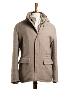 Kiton $15,380 Taupe Herringbone Cashmere Virgin Wool Suede Blend Coat (50 IT) M - Picture 1 of 6