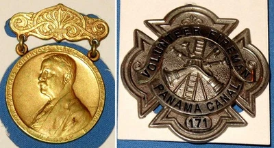 Medalla Roosevelt e insignia de bombero - Zona del Canal de Panamá con álbum de fotos vintage Foto 1 de 4