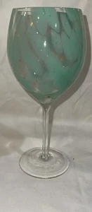 Confetti Wine Goblet Hand Blown Aqua Blue Green Art Glass 9.5” Balloon - Picture 1 of 1