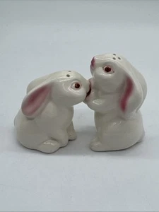 Vintage AVON Pink & White Bunny Rabbit with Flower Salt and Pepper Shakers 1983 - Picture 1 of 24