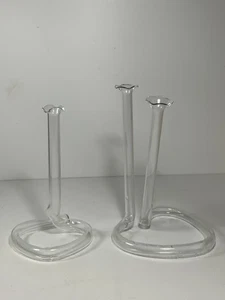 2 Vintage Hand Blown Glass Single & Double Bud Heart Tube Propagation Bud Vases - Picture 1 of 12